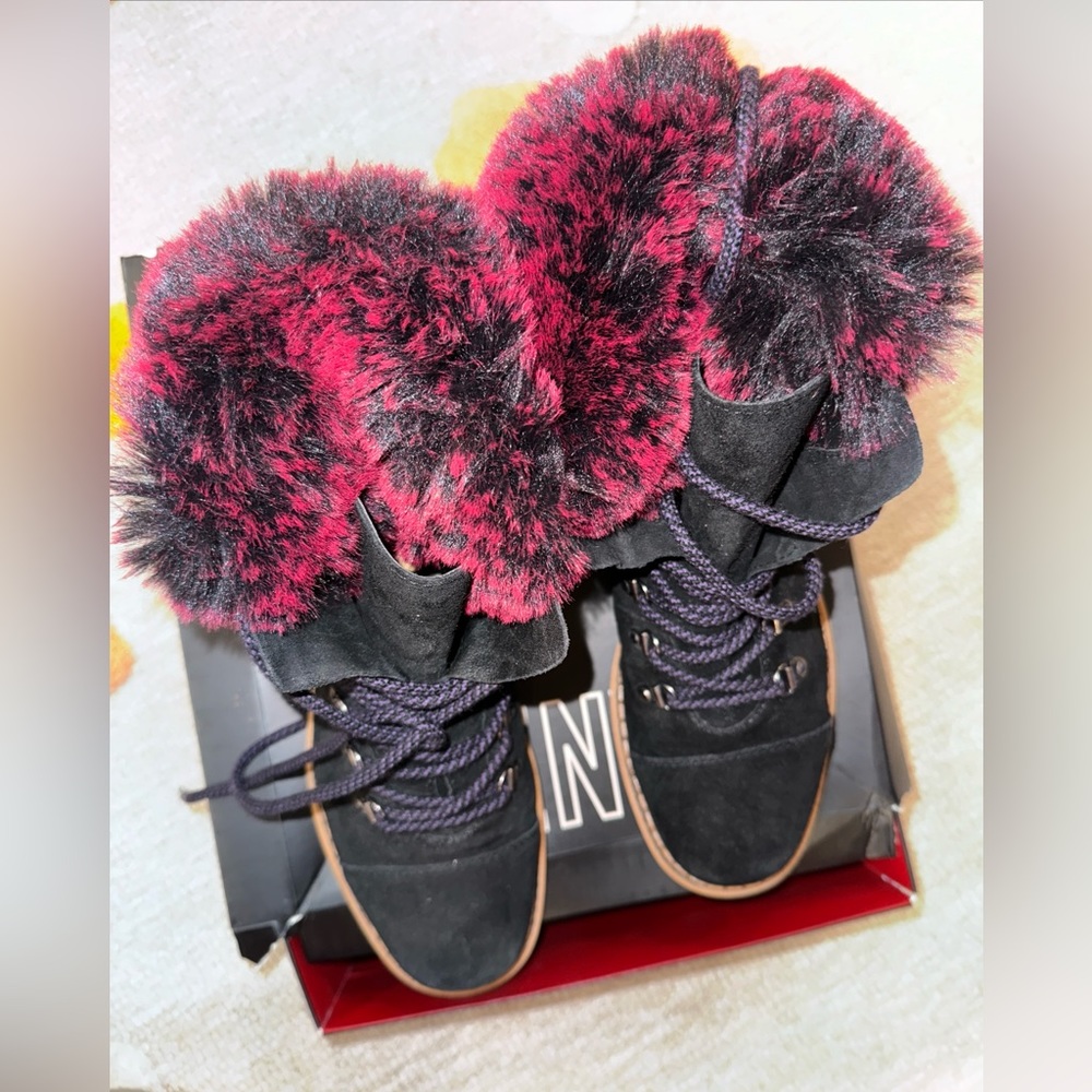 Sam Edelman fur trimmed suede hiking boots 8.5